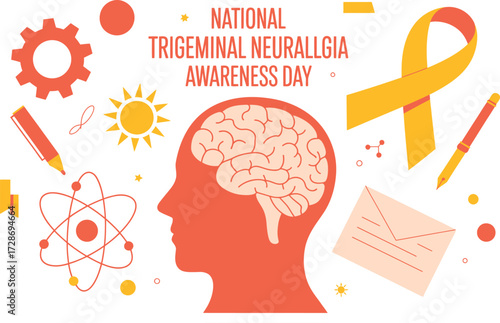 Awareness of trigeminal neuralgia with brain imagery and yellow ribbon symbol