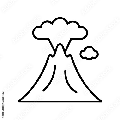 Volcano erupting with clouds and smoke in simple line art  