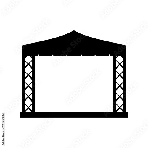 Simple black and white silhouette illustration of a stage with trusses