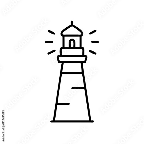 Simple lighthouse illustration with light beams in line art style  
