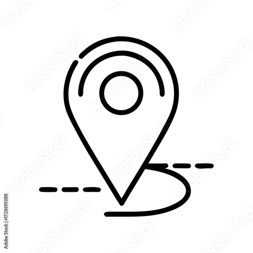 Location pin icon with curved line and dotted path illustration  