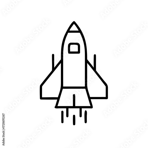 Outline of a rocket launching with exhaust flames below  