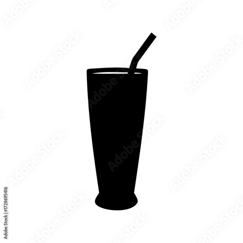 Black silhouette of a refreshing beverage in a tall glass with straw