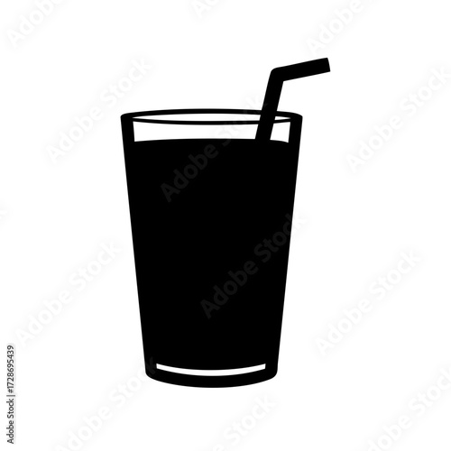 Black silhouette illustration of a glass with a straw, filled with liquid
