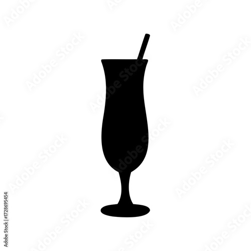 Silhouette of a cocktail glass with a straw on a white background