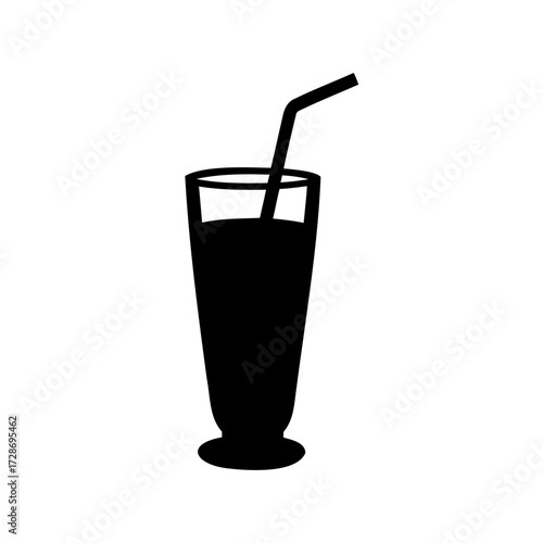 Silhouette of a refreshing drink with straw in a tall glass