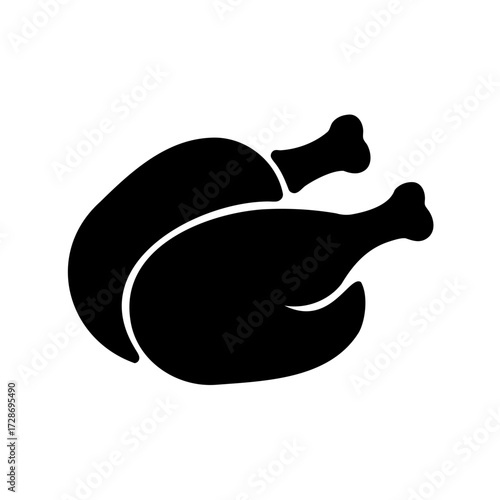 Monochrome image depicting two whole roasted chickens in a minimalist style