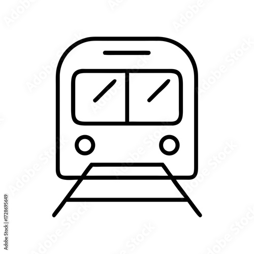 Simple line drawing of a front view of a train on tracks  