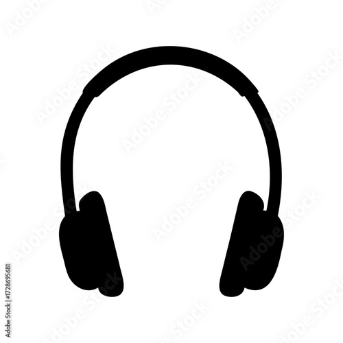 Minimalist black silhouette of headphones on a clean white background image