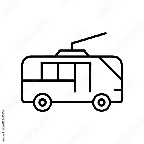 Trolleybus line drawing in minimalistic black and white style  