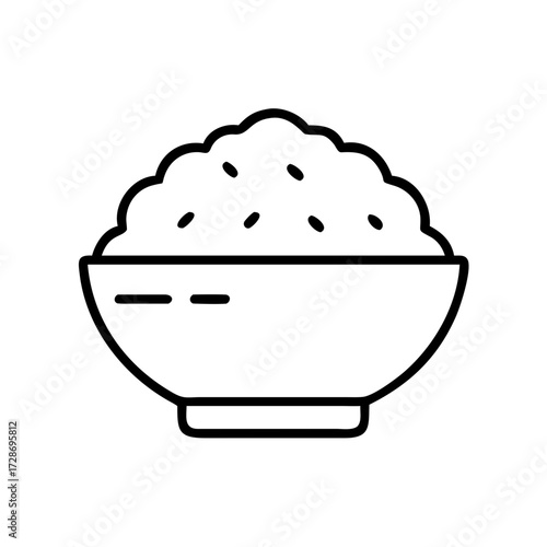 Bowl of rice in minimal line art style on white background  