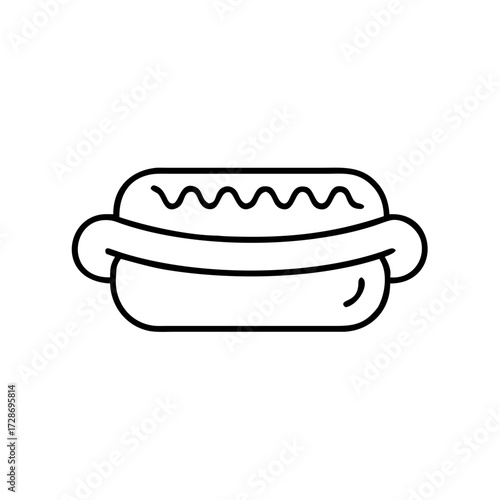 Hot dog icon with mustard in simple line art style  