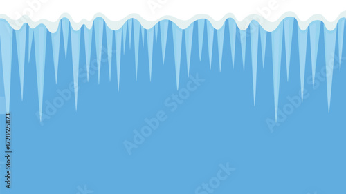 A cartoon illustration of icicles hanging from a snow covered ledge against a light blue background