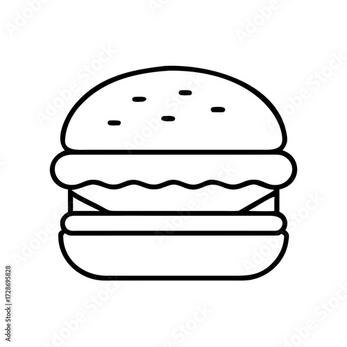 Simple line drawing of a hamburger with sesame seed bun  
