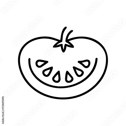 Outline illustration of tomato with slices on white background  