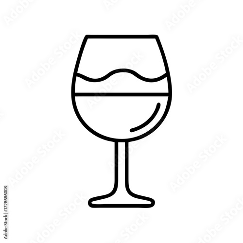 Line art of a wine glass filled with liquid on a white background  