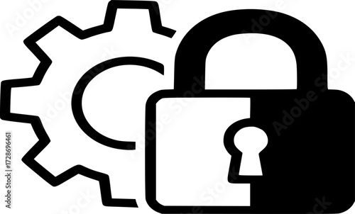 Security System Icon with Lock and Gear Line and Solid Vector
