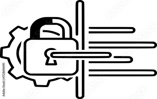 Security System Icon with Lock and Gear Line and Solid Vector