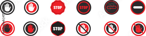 Stop palm hand icon in crossed out red circle .Warning and Stop Symbol Pack – Circle and Hand Gesture Icons