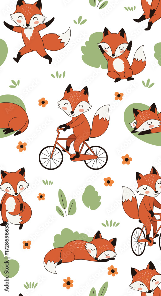 Obraz premium A charming collection of playful foxes enjoying various outdoor activities and resting in nature.