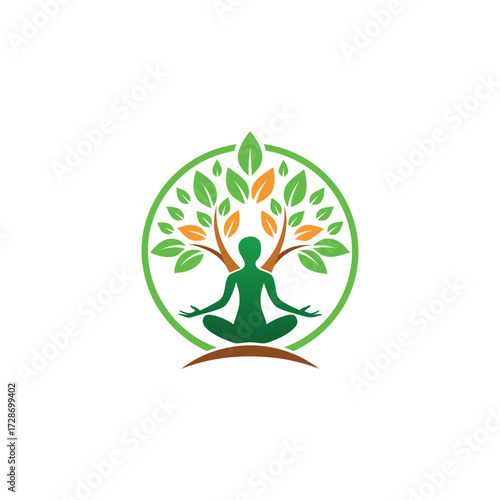 tree yoga logo design vector 