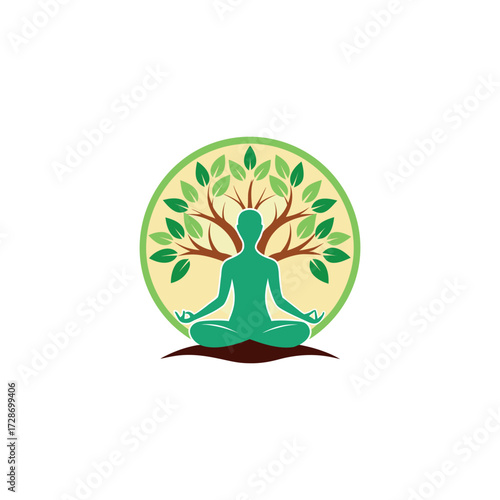 tree yoga logo design vector 
