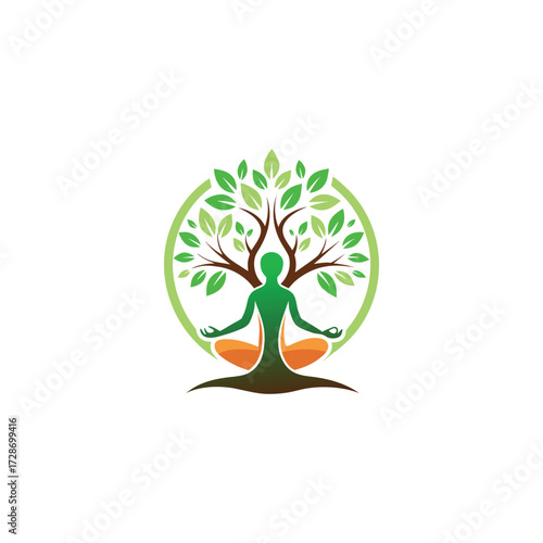 tree yoga logo design vector 