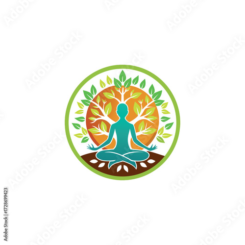 tree yoga logo design vector 