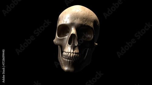 Photorealistic Human Skull Animation.A 3D animation of a highly detailed, photorealistic human skull. Perfect for projects with a mysterious, horror, or medical theme.