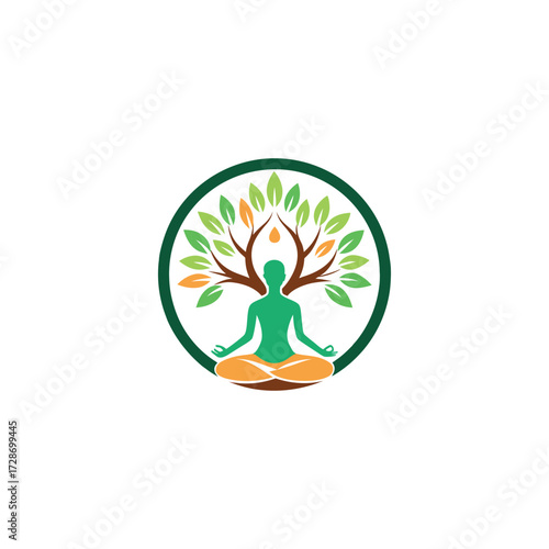 tree yoga logo design vector 