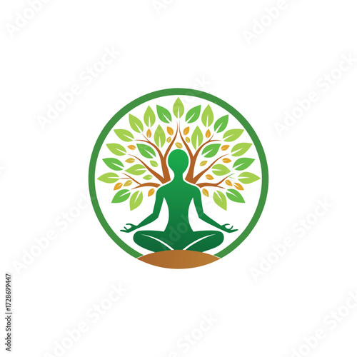 tree yoga logo design vector 