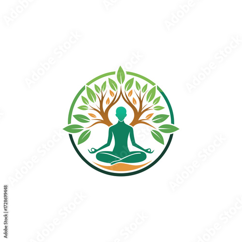tree yoga logo design vector 