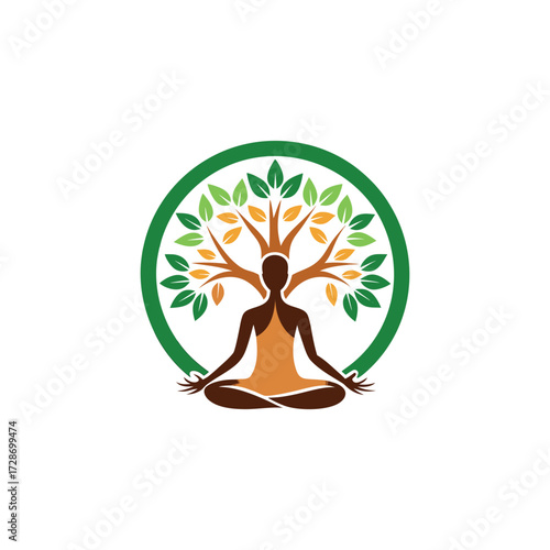 tree yoga logo design vector 