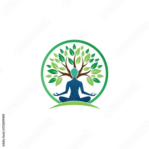 tree yoga logo design vector 