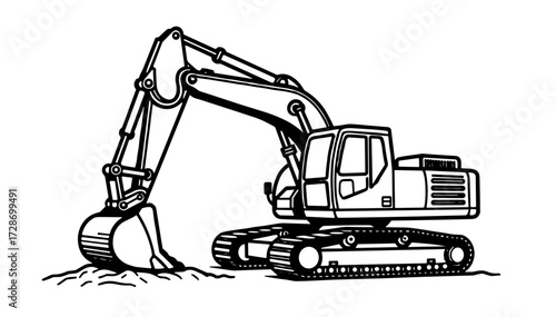 The bulldozer, Excavator vehicle illustration in construction style for earth moving