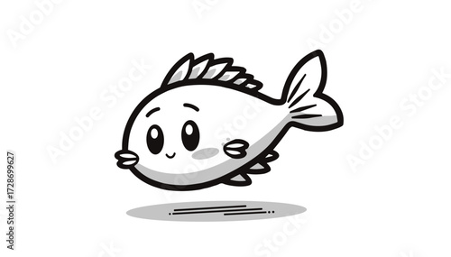 Cute cartoon fish illustration for kids, featuring a smiling young perch