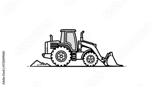 tractor with bucket vehicle illustration in agricultural style for farming activities