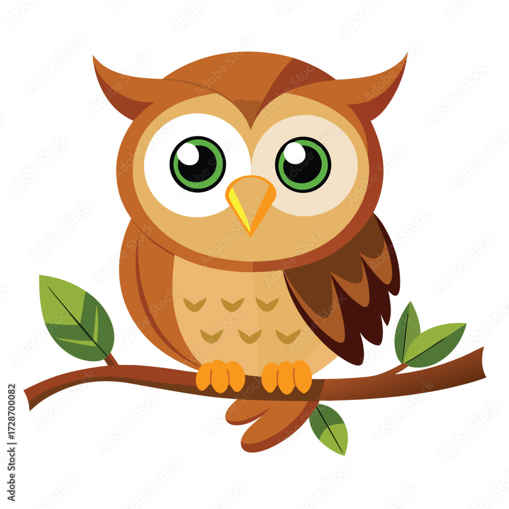 Naklejka premium cute owl sitting on tree branch cartoon illustration