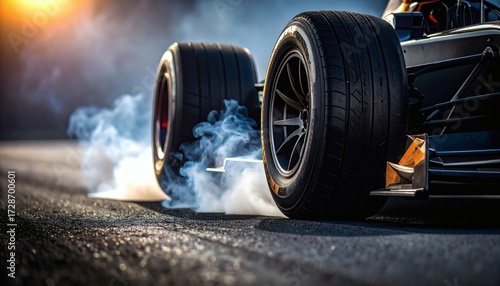 Smoke-Drifting Action, Formula 1 Car, Race Track Environment