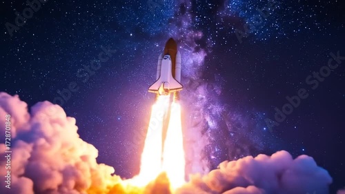 Epic Space Shuttle Launching into the Cosmos against a Stellar Milky Way Background