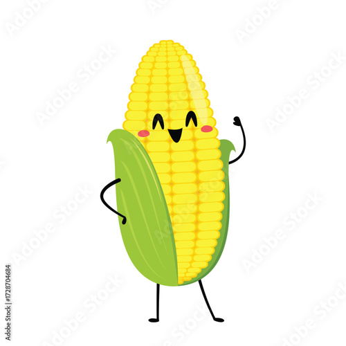 Corn cartoon vector. Cute vegetable vector character isolated on white. Corn mascot.