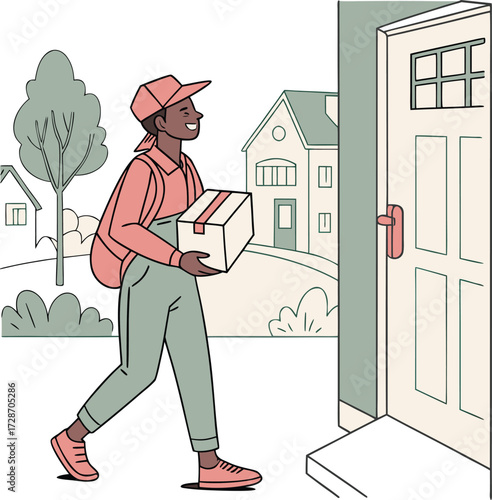 Delivery driver handing package to customer