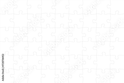 Jigsaw puzzle blank template or cutting guidelines of transparent pieces. Pieces are easy to separate (every piece is a single shape). Jigsaw puzzle transparent template. Vector illustration
