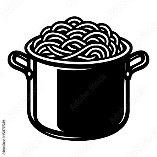 Classic Black and White Pot of Boiled Pasta or Noodles - Vector Illustration for Food, Cooking, and Culinary Designs