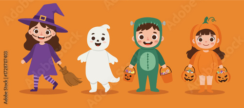 children in a circle trick or treat halloween event