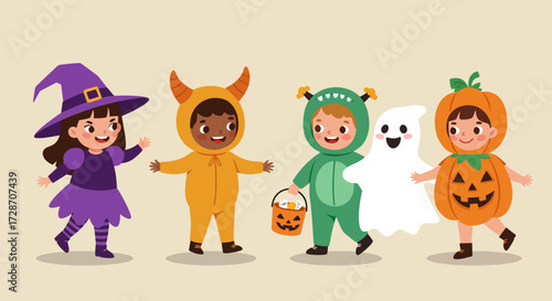 halloween kids with pumpkin trick or treat