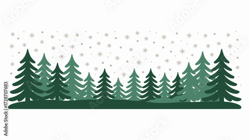 A festive scene of evergreen trees under a gentle snowfall creating a winter wonderland landscape view