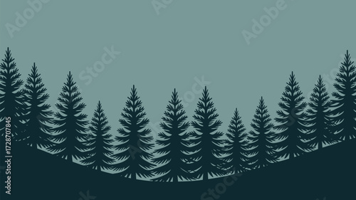 Silhouette of pine trees against a muted green background creating a forest landscape illustration