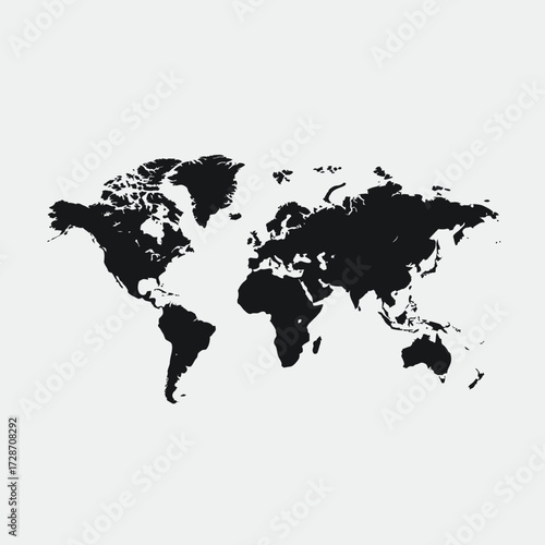 Black silhouette of the world continents on a plain white background
