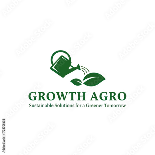 Green Watering Can and Leaves Logo for Sustainable Growth and Eco-friendly Solutions, Flat Vector Elements, Vector Illustration, Simple Vector, Stylized Vector Drawing, Vector Template, Clean Vector